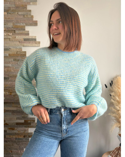 LUDOVIC | Pull bleu ciel et jaune rayé