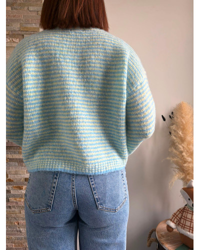 LUDOVIC | Pull bleu ciel et jaune rayé