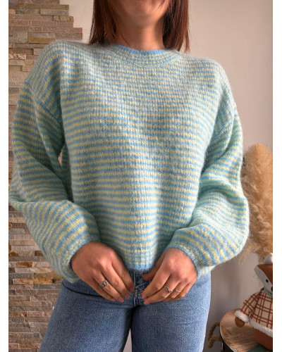 LUDOVIC | Pull bleu ciel et jaune rayé