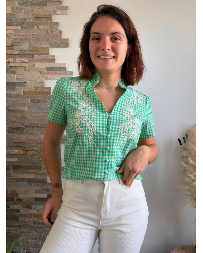 PAULETTE | Blouse vichy verte avec broderie