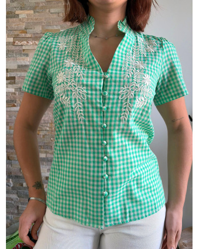 PAULETTE | Blouse vichy verte avec broderie