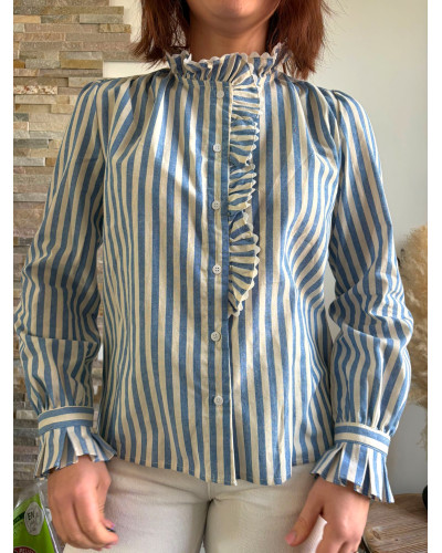 THEA | Chemise à rayures bleues col volant