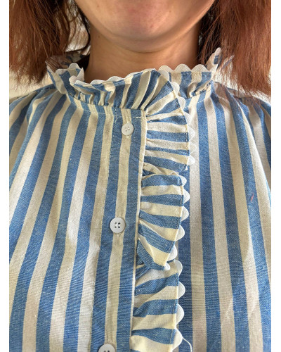 THEA | Chemise à rayures bleues col volant