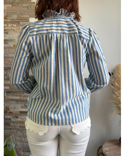 THEA | Chemise à rayures bleues col volant