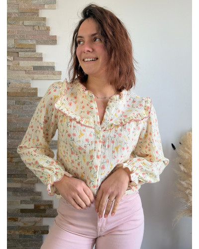 JEANNE | Blouse écrue en gaze de coton fleurie
