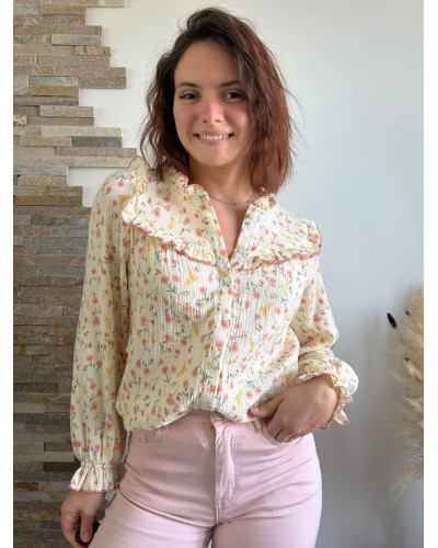 JEANNE | Blouse écrue en gaze de coton fleurie