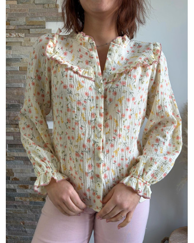 JEANNE | Blouse écrue en gaze de coton fleurie