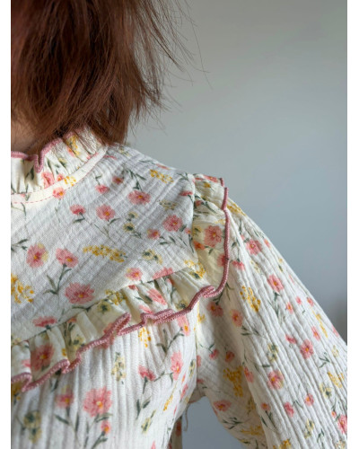 JEANNE | Blouse écrue en gaze de coton fleurie
