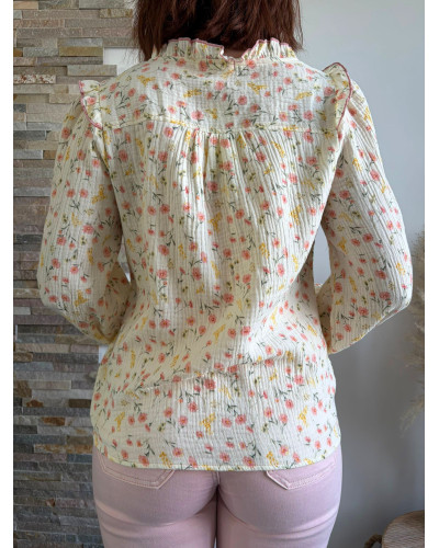 JEANNE | Blouse écrue en gaze de coton fleurie