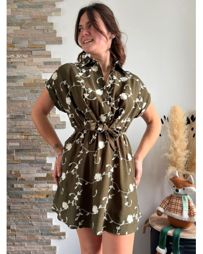 YVETTE | Robe kaki broderie blanche