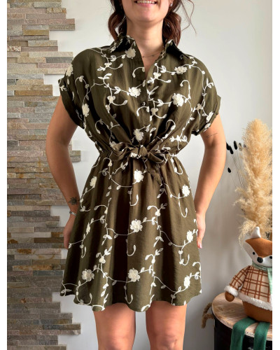 YVETTE | Robe kaki broderie blanche