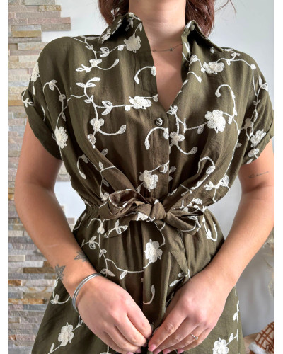 YVETTE | Robe kaki broderie blanche