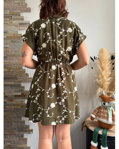 YVETTE | Robe kaki broderie blanche