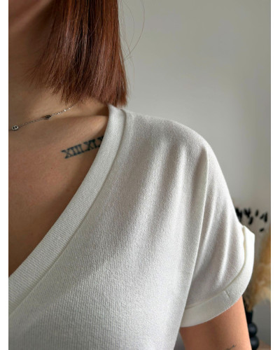 RUBEN | Tee-shirt blanc col v légèrement irisé