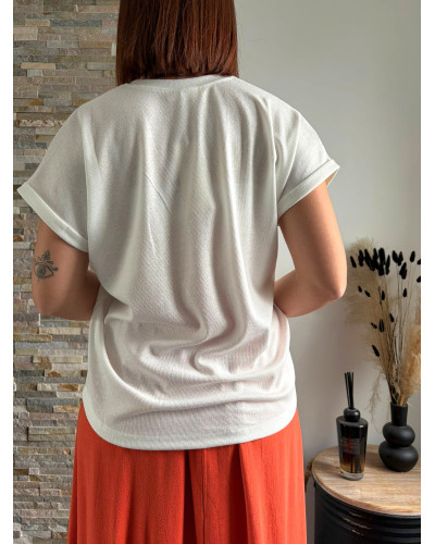 RUBEN | Tee-shirt blanc col v légèrement irisé