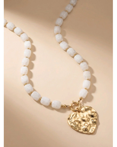 BASTIEN | Collier perle blanche coeur doré