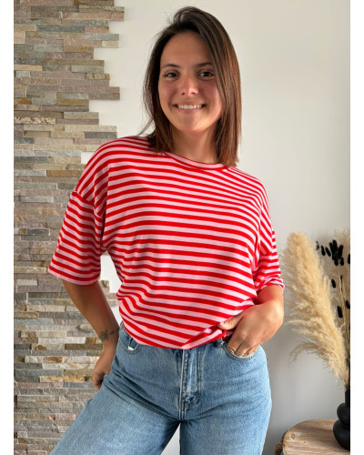 FABIO | Tee-shirt rayé rouge et rose