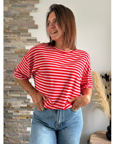 FABIO | Tee-shirt rayé rouge et rose