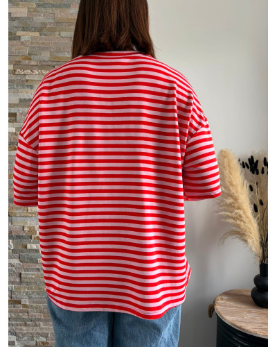 FABIO | Tee-shirt rayé rouge et rose