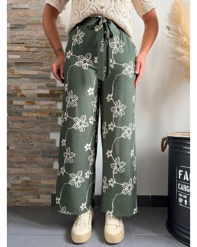 ERWAN | Pantalon fluide coupe large kaki à motifs
