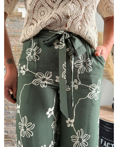 ERWAN | Pantalon fluide coupe large kaki à motifs