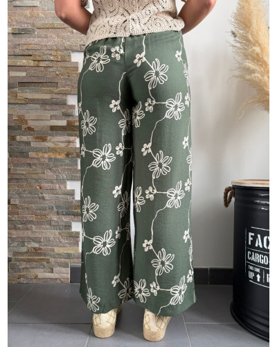 ERWAN | Pantalon fluide coupe large kaki à motifs