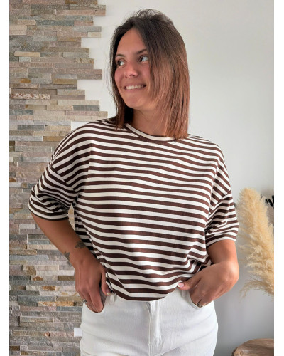 FABIO | Tee-shirt rayé marron et blanc