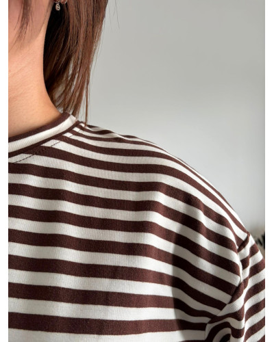FABIO | Tee-shirt rayé marron et blanc