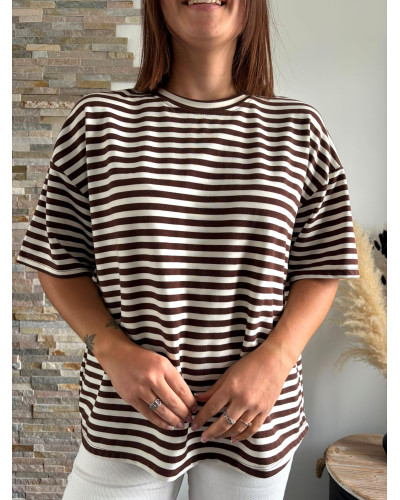FABIO | Tee-shirt rayé marron et blanc