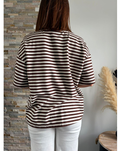 FABIO | Tee-shirt rayé marron et blanc