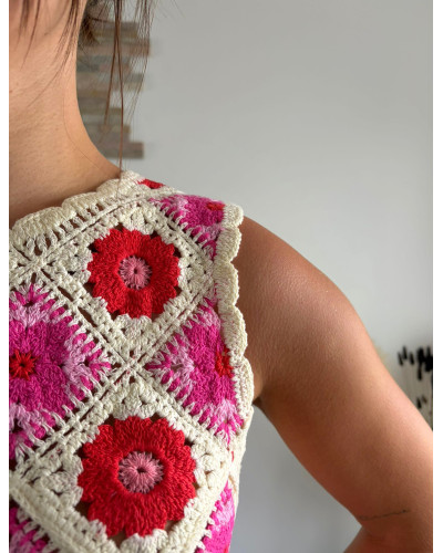 FLAVIEN | Top macramé rose et rouge